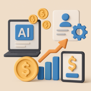 An illustration depicting various pathways to generate income using Artificial Intelligence, showcasing digital tools, AI powered services, and monetization strategies.