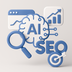Abstract illustration of artificial intelligence elements intertwined with SEO symbols, representing the integration of AI in search engine optimization strategies for 2024.