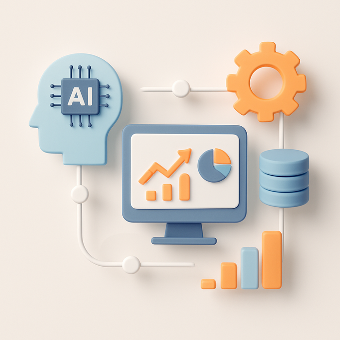 Illustration depicting the integration of artificial intelligence in marketing, highlighting machine learning, predictive analytics, and real-time data processing.