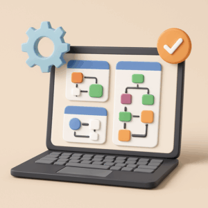 A laptop displaying multiple workflow automations symbolizing no-code tools, ideal for startups seeking efficiency in 2025.